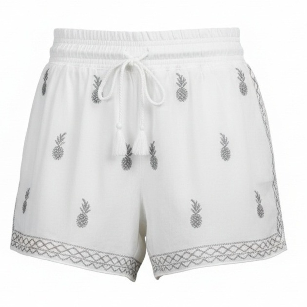 J. Crew Factory White Shorts with Gray Pineapple Embroidery